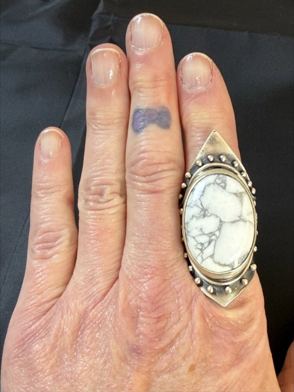 Acid Queen OOAK Warrior Shield Ring Howlite Lrg Sterling Silver Handmade Size 9 - Picture 6 of 13